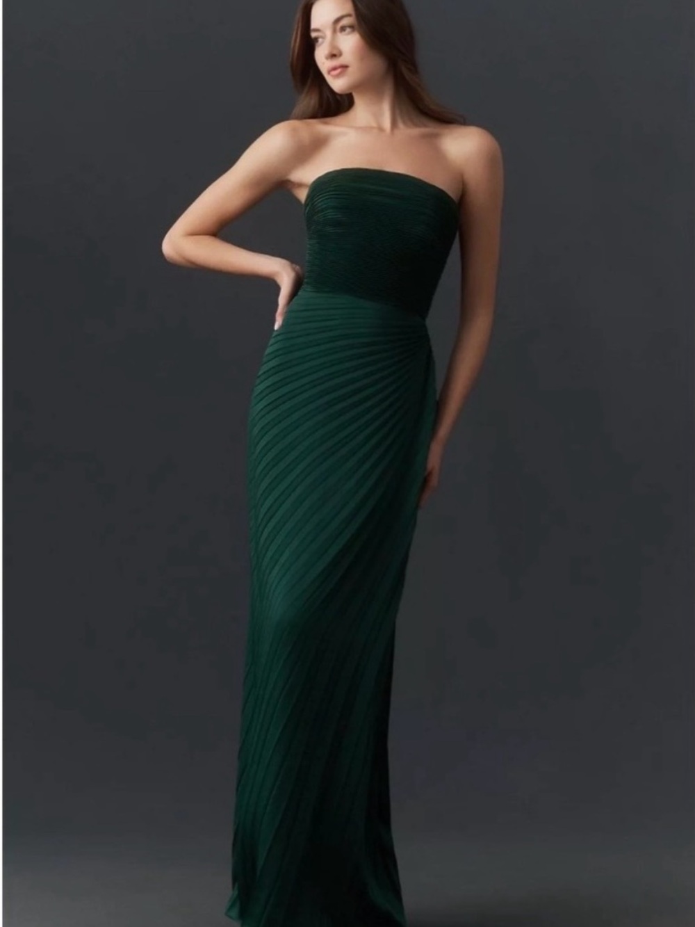 Dress The Population Kinley Accordian Pleated Strapless Maxi Dress